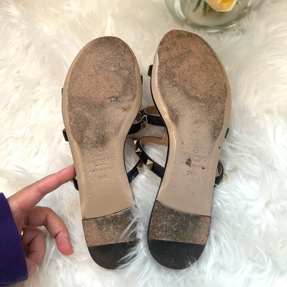 Valentino Rockstud Sandals Black Flats 36.5 - Picture 4 of 8